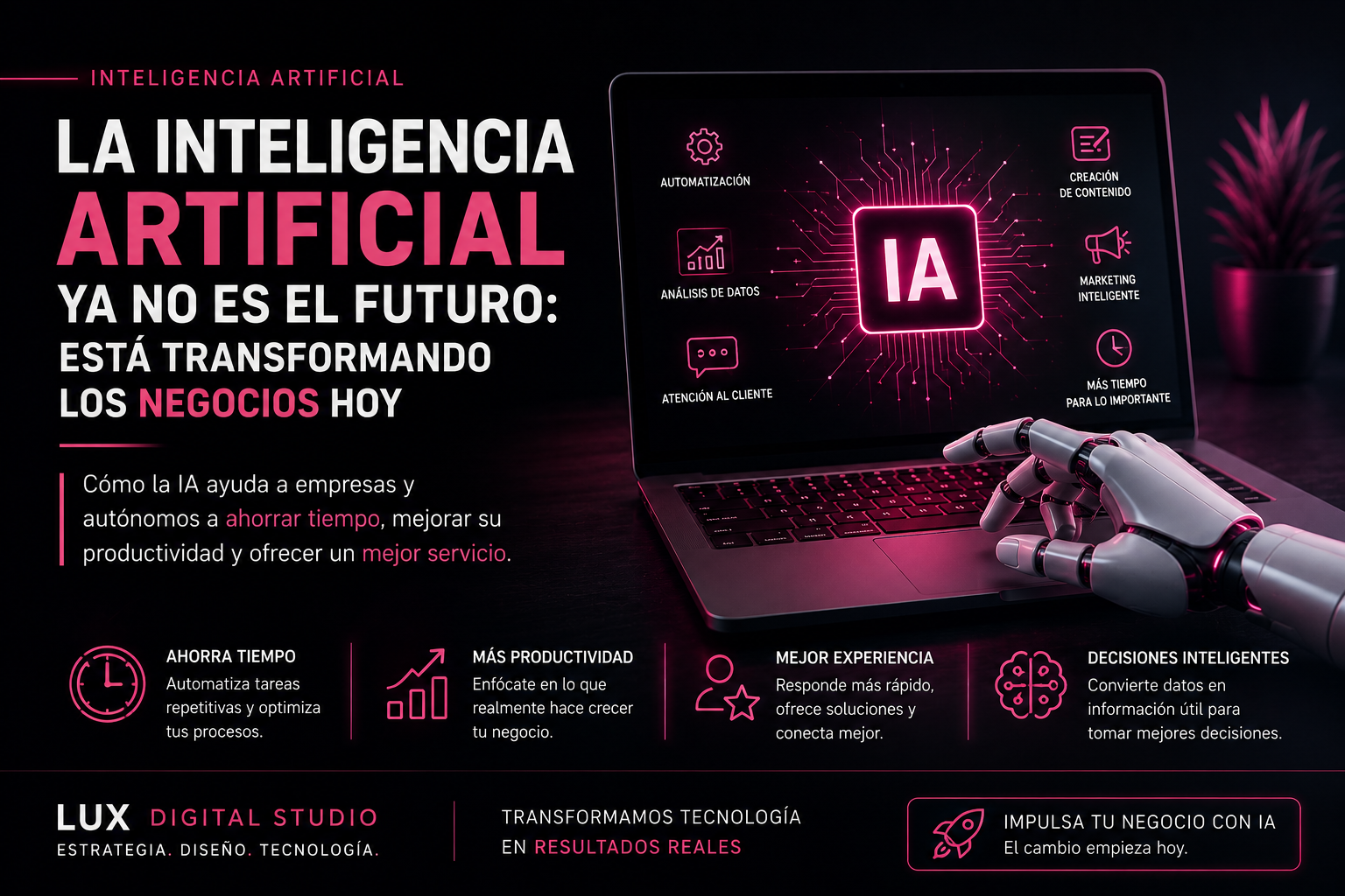 La Inteligencia Artificial ya no es el futuro: así está transformando los negocios hoy Inteligencia Artificial aplicada a empresas y negocios para automatizar procesos y mejorar la productividad