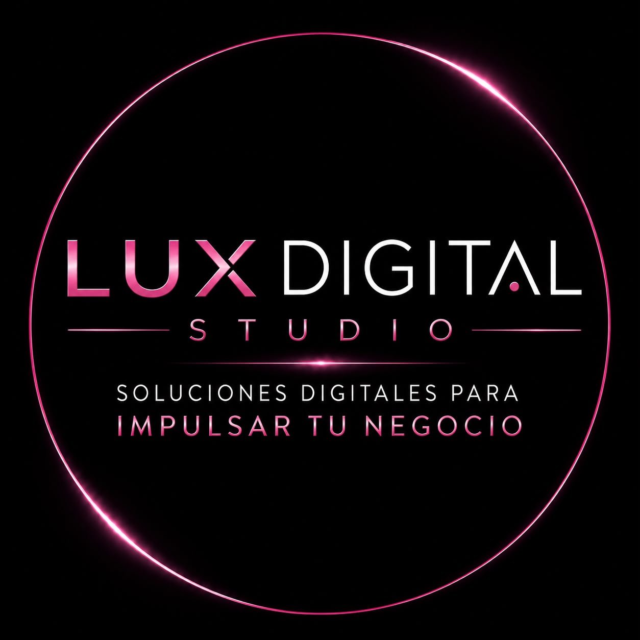 Logo neon rosa de Lux Digital Studio para branding de agencia digital